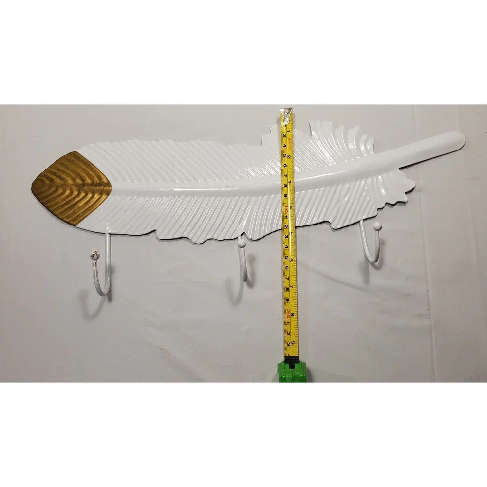 White Gold Feather Wall Hook‎ Holder Organizer Hanger Key Rack Decor